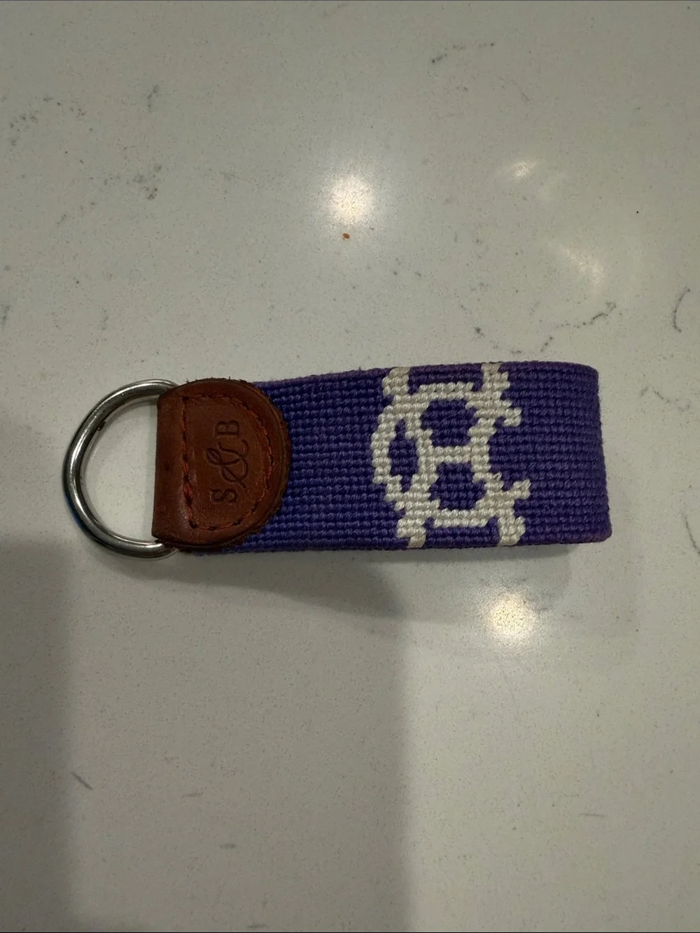 Smathers & Branson Holy Cross needlepoint keychain Purple & White Leather